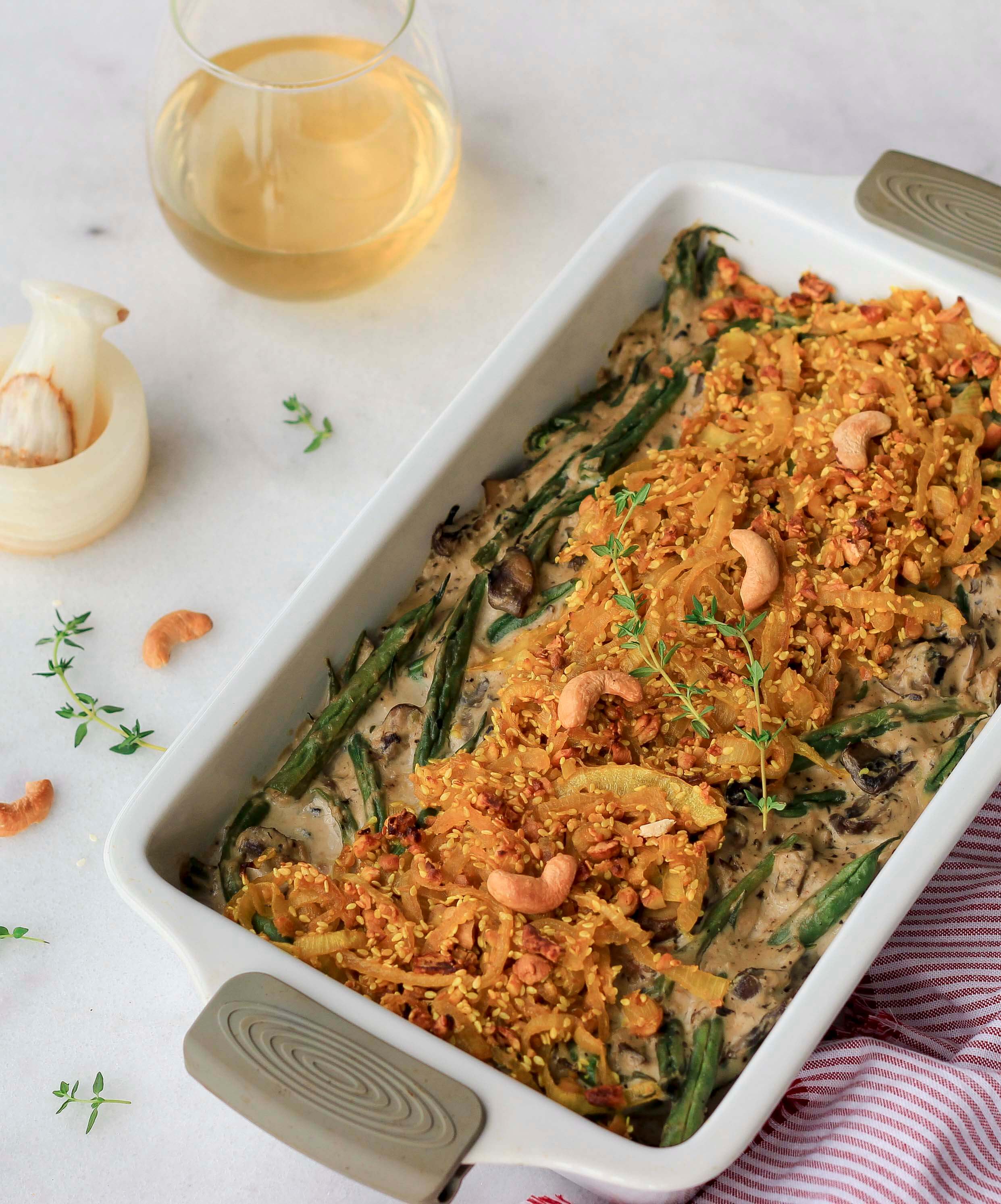 Green Bean  Mushroom Casserole  with Crunchy Onion Topping