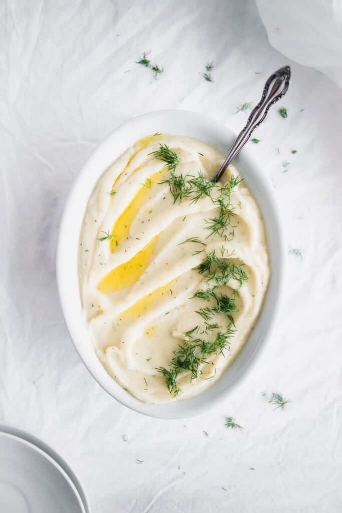 Roasted Garlic + Dill Mashed Cauliflower