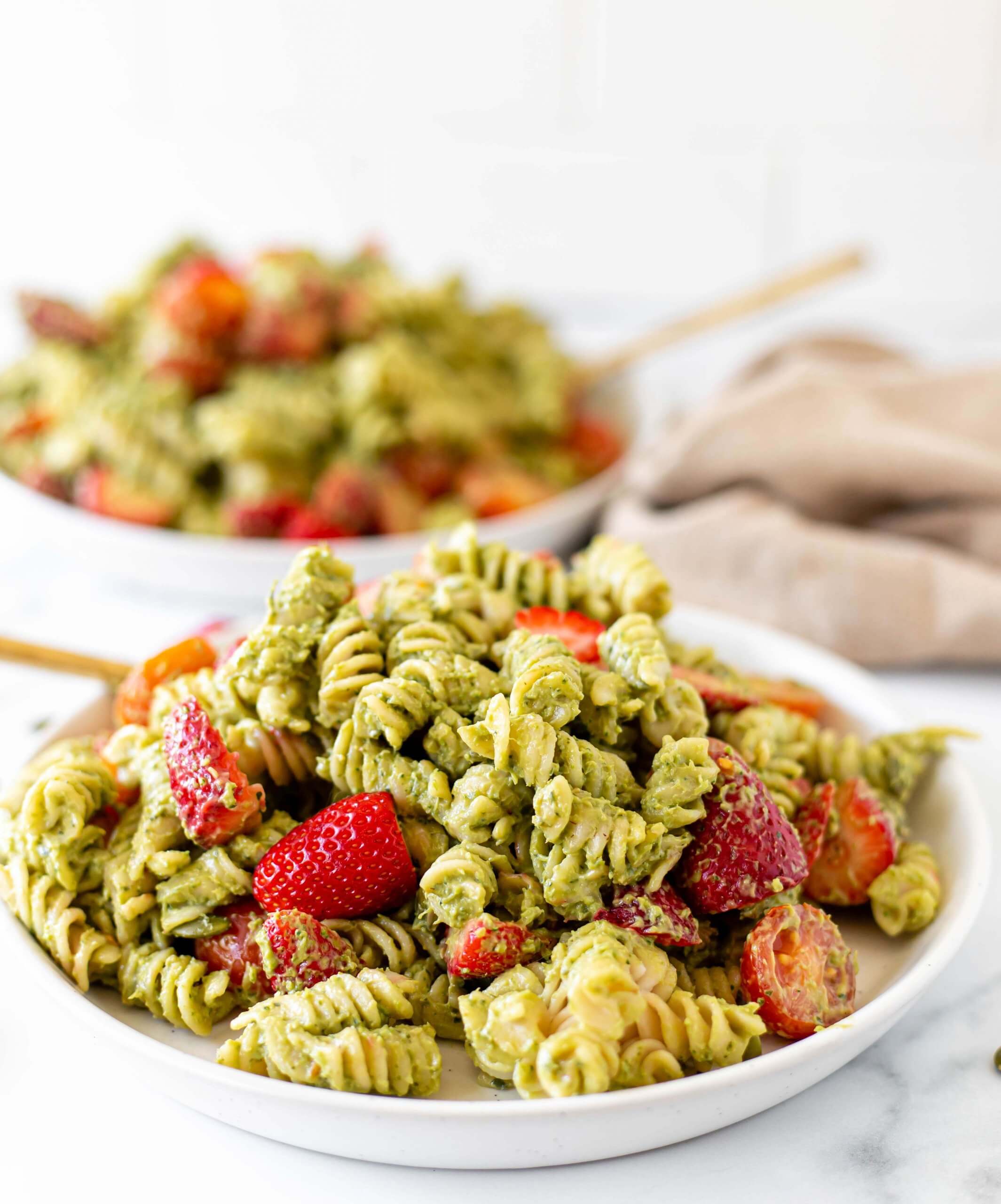 Vegan Pesto and Strawberry Pasta Salad - Natures Fare