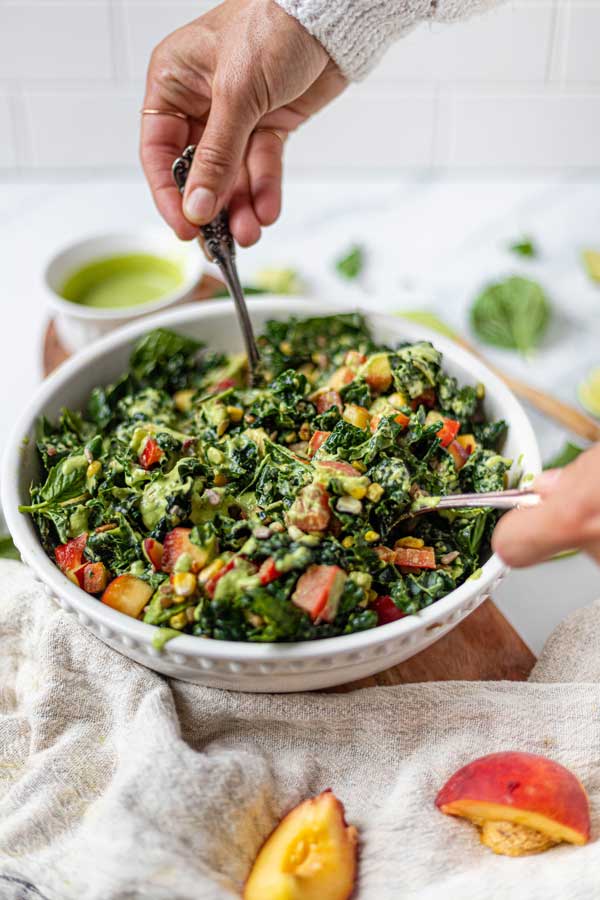 Peach & Kale Salad with Basil Lime Dressing Natures Fare