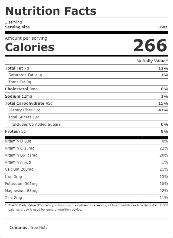 Beets and Berries Nutrition Panel